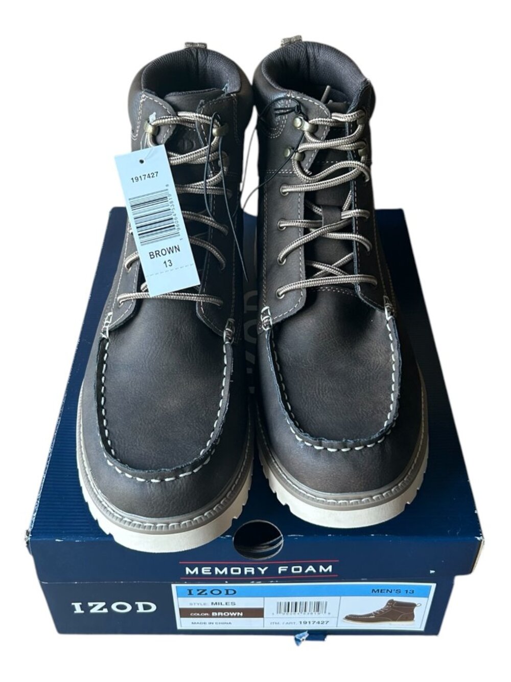 Izod Men's Lace Up Boot Memory Foam Brown size 13